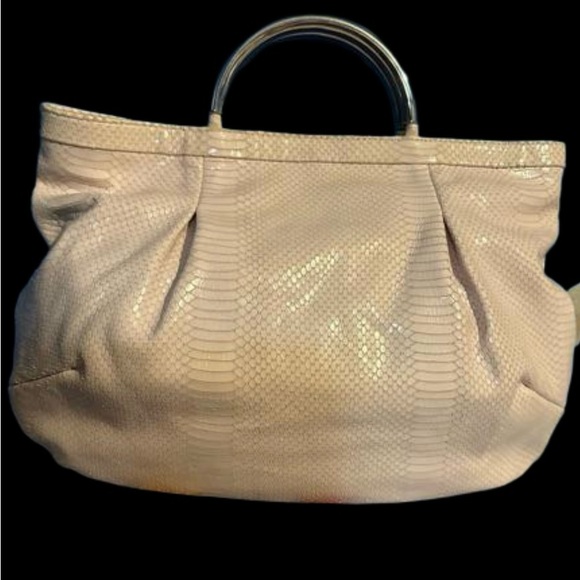 Vintage Furla pale pink embossed python leather large bag - Picture 2 of 12